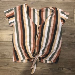 Striped Tie Front Crop Top Tee